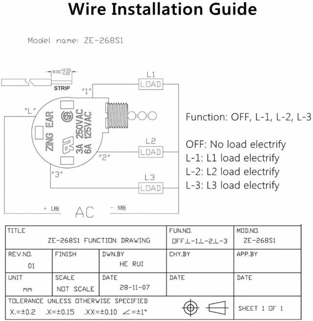 Schematic for ZE-268S1 switch The schematic for the ZE-268S1 switch, showing a simple L1/2/3 connection setup